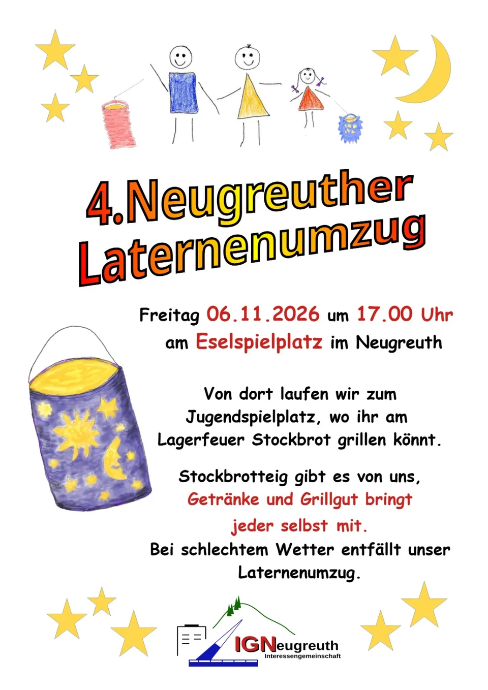 Flyer zum 4. Neugreuther Laternenumzug am 6. November 2026