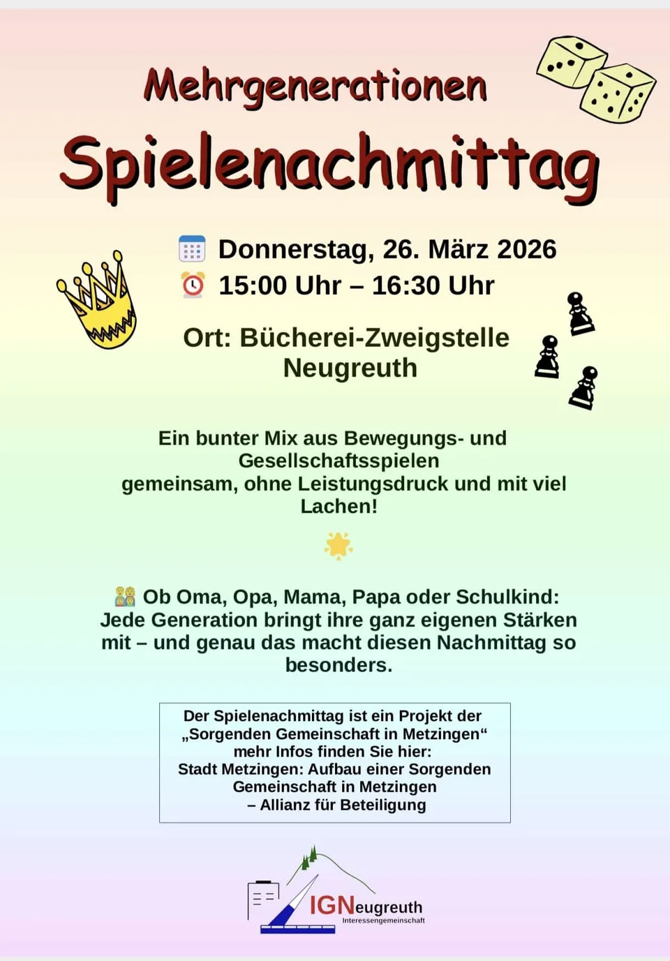 Flyer zum Mehrgenerationen-Spielenachmittag am 26. März 2026